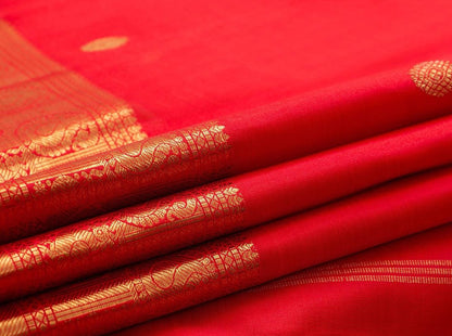 Red Kanchipuram Silk Saree With Floral Motifs Handwoven Pure Silk Pure Zari For Wedding Wear PV NYC 947 - Silk Sari - Panjavarnam PV NYC 947