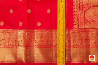 Red Kanchipuram Silk Saree With Floral Motifs Handwoven Pure Silk Pure Zari For Wedding Wear PV NYC 947 - Silk Sari - Panjavarnam PV NYC 947