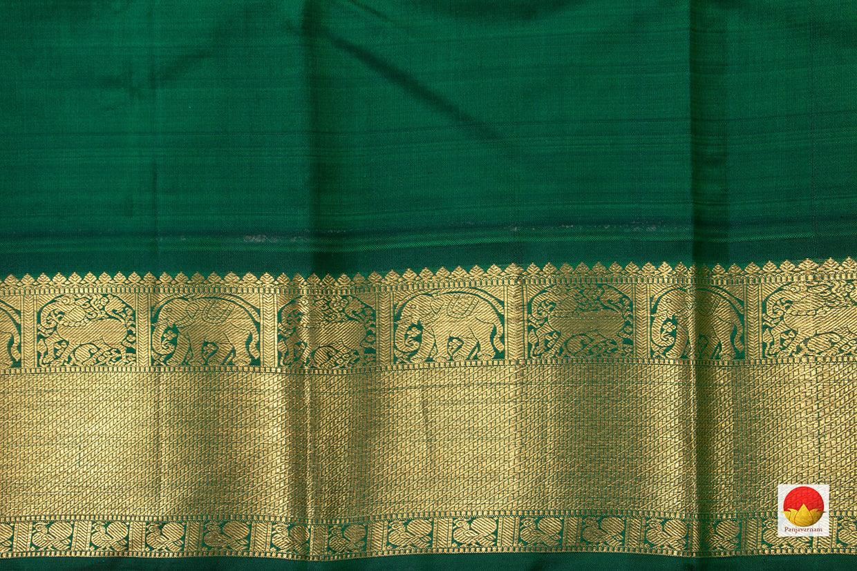 Red Kanchipuram Silk Saree With Green Korvai Border Handwoven Pure Silk Pure Zari For Wedding Wear PV J 5524 - - Panjavarnam