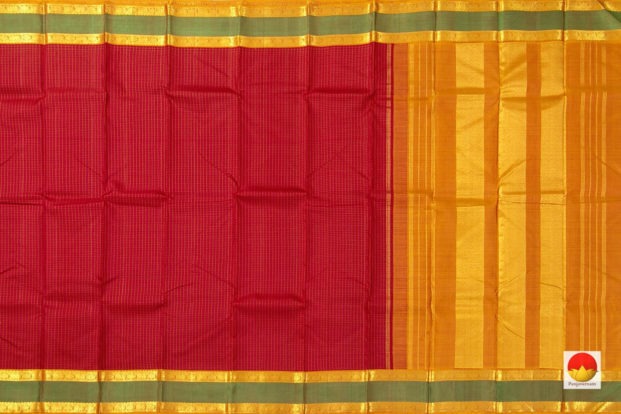 Red Kanchipuram Silk Saree With Medium Border Handwoven Pure Silk For Wedding Wear PV NYC 1034 - Silk Sari - Panjavarnam