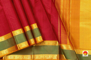 Red Kanchipuram Silk Saree With Medium Border Handwoven Pure Silk For Wedding Wear PV NYC 1034 - Silk Sari - Panjavarnam PV NYC 1034