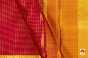 Red Kanchipuram Silk Saree With Medium Border Handwoven Pure Silk For Wedding Wear PV NYC 1034 - Silk Sari - Panjavarnam PV NYC 1034