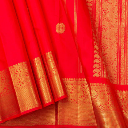 Red Kanchipuram Silk Saree With Medium Border Handwoven Pure Silk For Wedding Wear PV NYC 1187 - Silk Sari - Panjavarnam PV NYC 1187