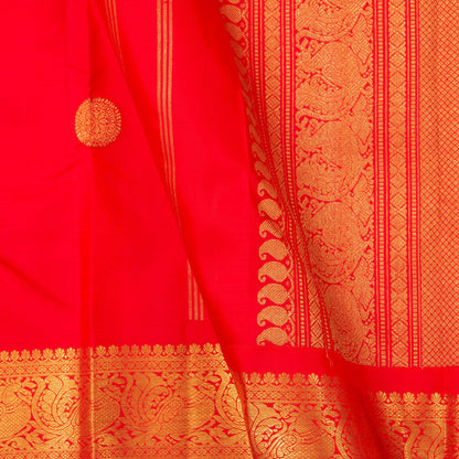 Red Kanchipuram Silk Saree With Medium Border Handwoven Pure Silk For Wedding Wear PV NYC 1187 - Silk Sari - Panjavarnam PV NYC 1187