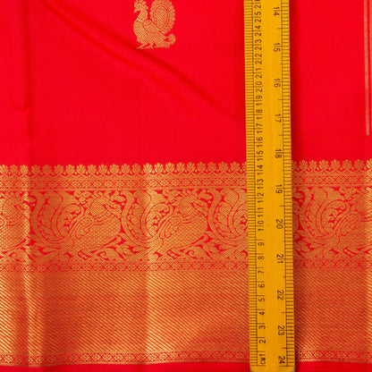 Red Kanchipuram Silk Saree With Medium Border Handwoven Pure Silk For Wedding Wear PV NYC 1187 - Silk Sari - Panjavarnam PV NYC 1187