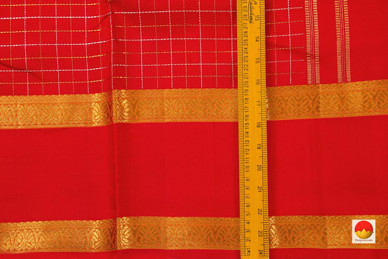 Red Kanchipuram Silk Saree With Muthu Kattam Checks And Rettai Pettu Border Handwoven Pure Silk Pure Zari For Wedding Wear PV NYC 690 - Silk Sari - Panjavarnam