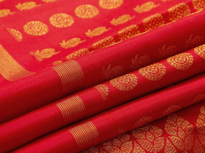 Red Kanchipuram Silk Saree With Rettai Pettu Border Handwoven Pure Silk Pure Zari For Wedding Wear PV NYC 653 - Silk Sari - Panjavarnam PV NYC 653