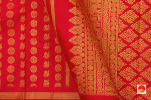 Red Kanchipuram Silk Saree With Rettai Pettu Border Handwoven Pure Silk Pure Zari For Wedding Wear PV NYC 653 - Silk Sari - Panjavarnam PV NYC 653