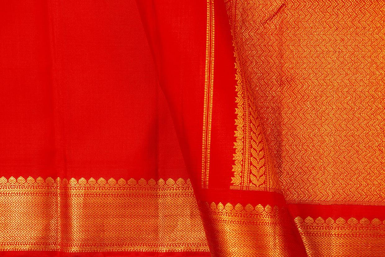 Red Kanchipuram Silk Saree With Short Border Handwoven Pure Silk For Festive Wear PV AR 259 - Silk Sari - Panjavarnam