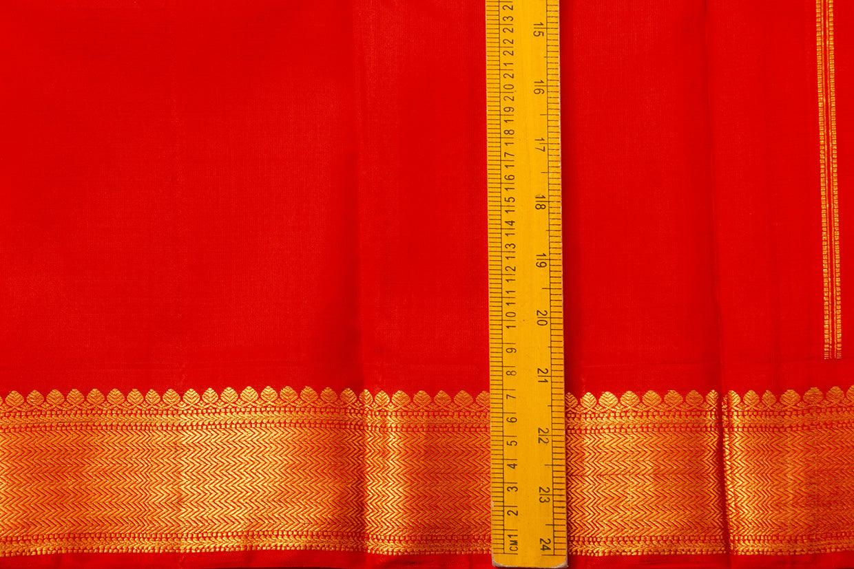 Red Kanchipuram Silk Saree With Short Border Handwoven Pure Silk For Festive Wear PV AR 259 - Silk Sari - Panjavarnam