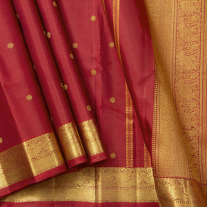 Red Kanchipuram Silk Saree With Small Border Handwoven Pure Silk For Festive Wear PV 2035 - Silk Sari - Panjavarnam PV 2035