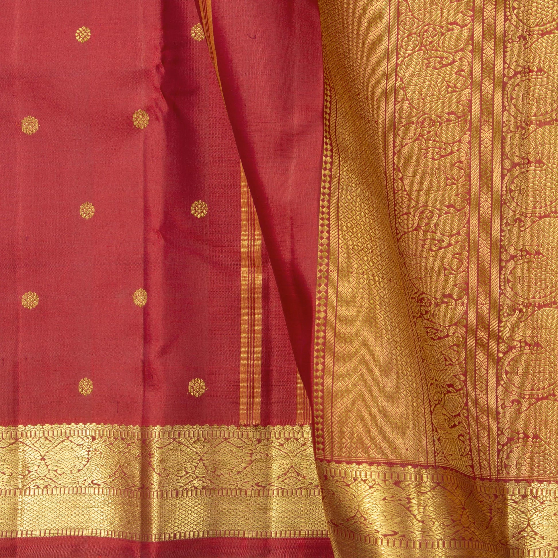 Red Kanchipuram Silk Saree With Small Border Handwoven Pure Silk For Festive Wear PV 2035 - Silk Sari - Panjavarnam PV 2035