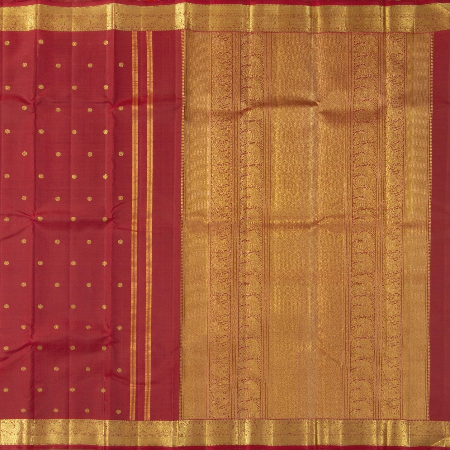 Red Kanchipuram Silk Saree With Small Border Handwoven Pure Silk For Festive Wear PV 2035 - Silk Sari - Panjavarnam PV 2035