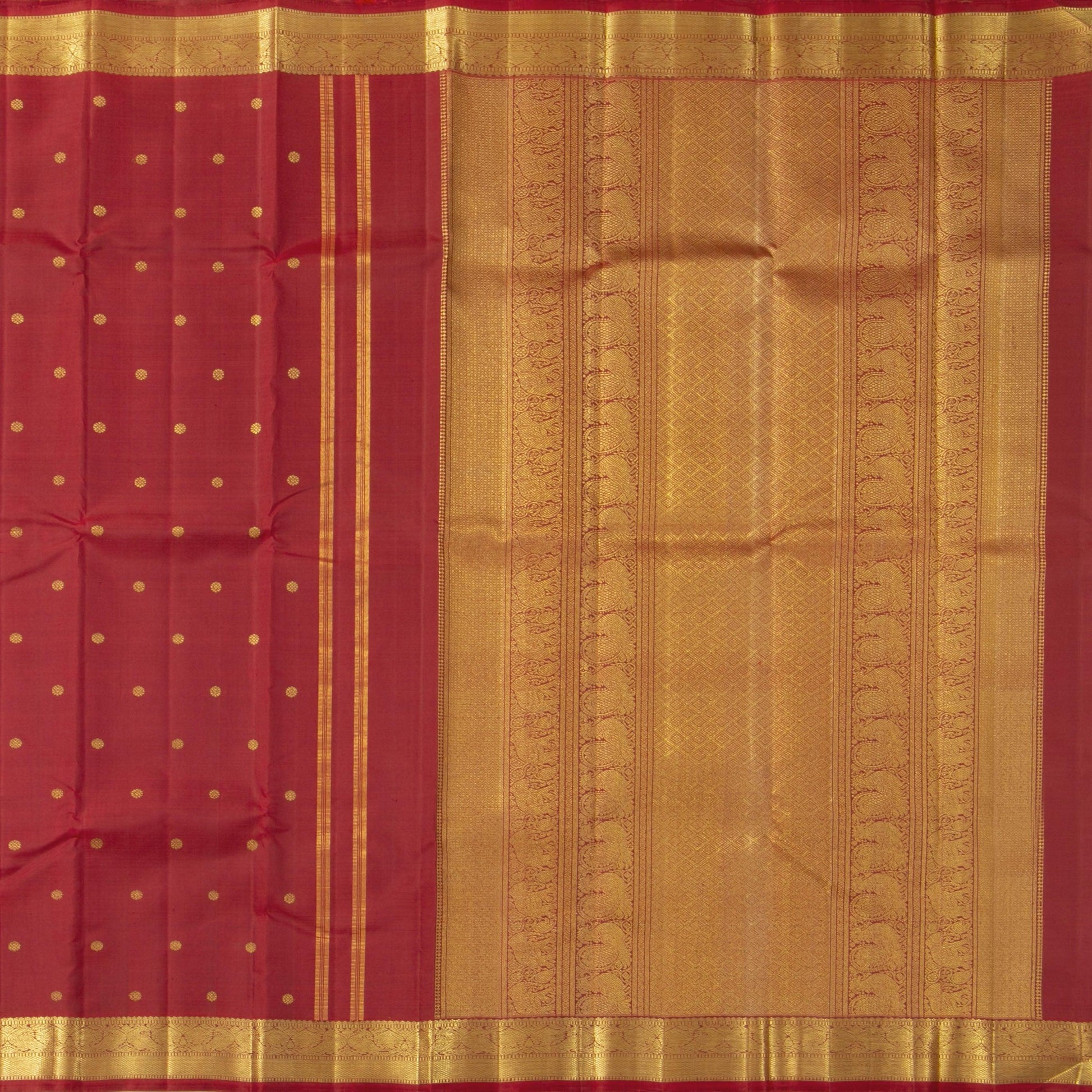 Red Kanchipuram Silk Saree With Small Border Handwoven Pure Silk For Festive Wear PV 2035 - Silk Sari - Panjavarnam PV 2035