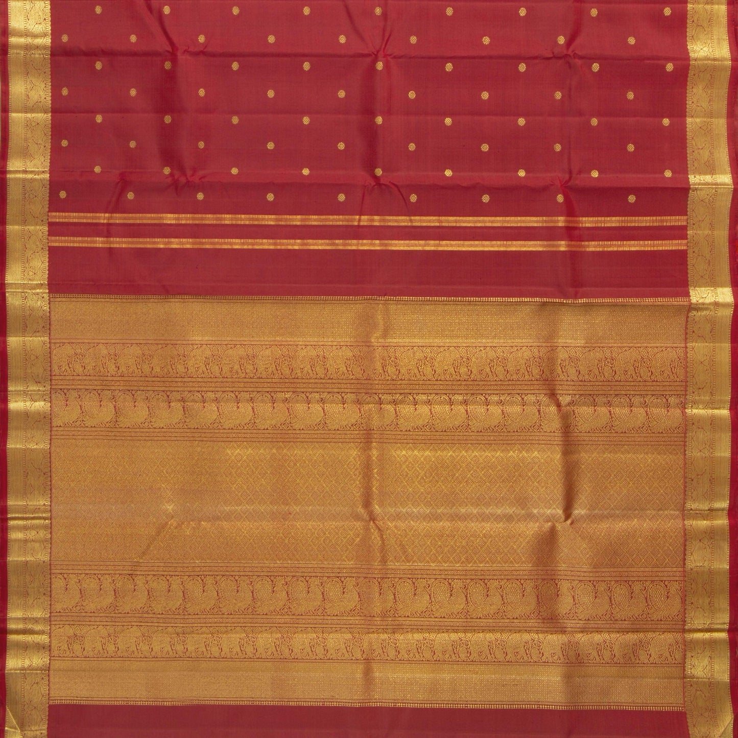 Red Kanchipuram Silk Saree With Small Border Handwoven Pure Silk For Festive Wear PV 2035 - Silk Sari - Panjavarnam PV 2035