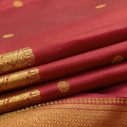 Red Kanchipuram Silk Saree With Small Border Handwoven Pure Silk For Festive Wear PV 2035 - Silk Sari - Panjavarnam PV 2035