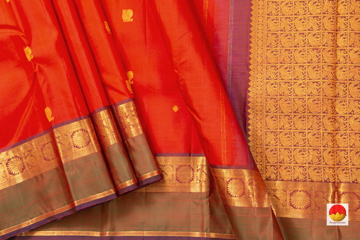 Red Kanchipuram Silk Saree With Small Border Handwoven Pure Silk For Festive Wear PV J 230 - Silk Sari - Panjavarnam PV J 230