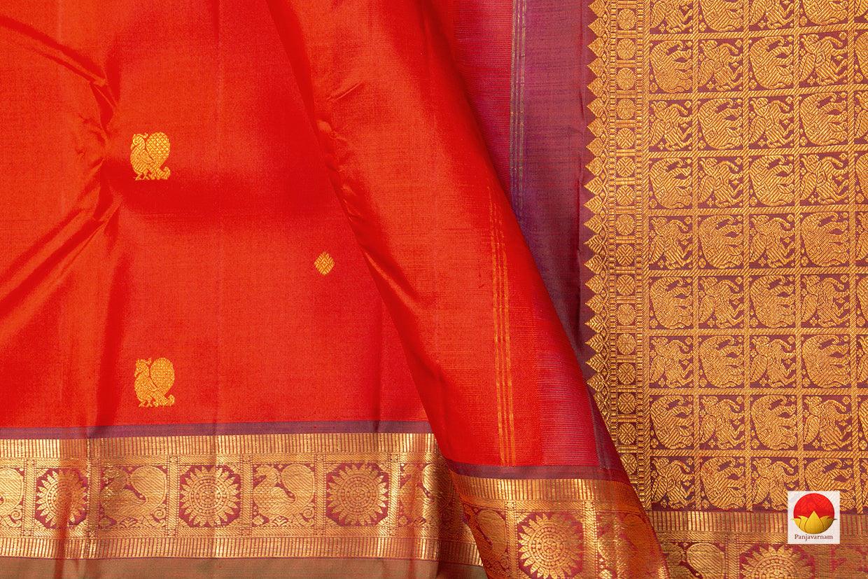 Red Kanchipuram Silk Saree With Small Border Handwoven Pure Silk For Festive Wear PV J 230 - Silk Sari - Panjavarnam PV J 230