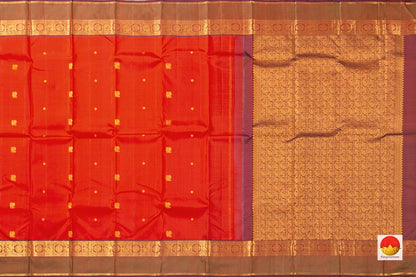 Red Kanchipuram Silk Saree With Small Border Handwoven Pure Silk For Festive Wear PV J 230 - Silk Sari - Panjavarnam PV J 230