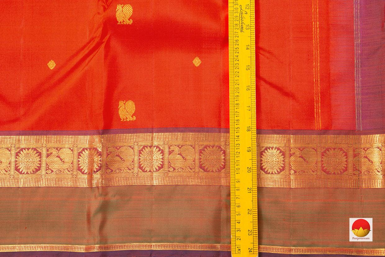 Red Kanchipuram Silk Saree With Small Border Handwoven Pure Silk For Festive Wear PV J 230 - Silk Sari - Panjavarnam PV J 230