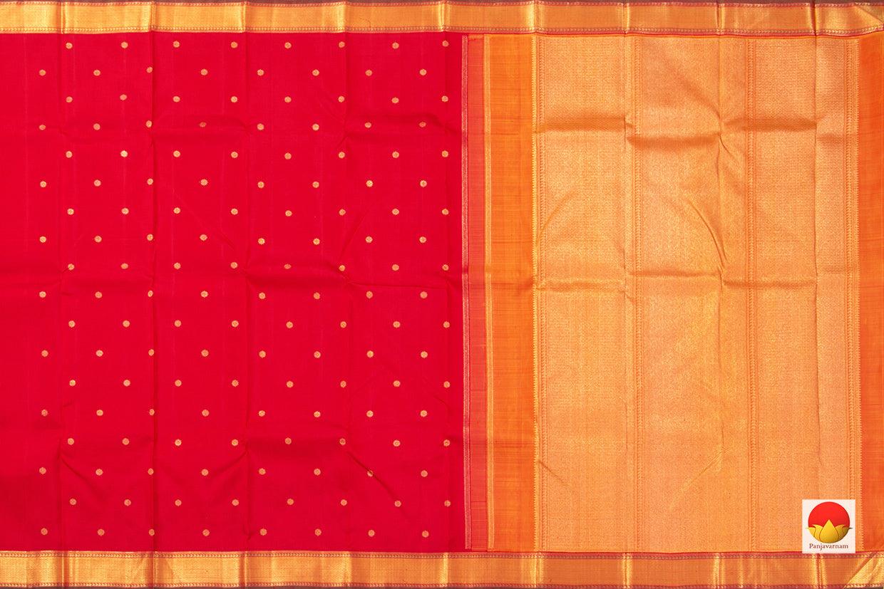 Red Kanchipuram Silk Saree With Small Border Handwoven Pure Silk For Wedding Wear PV NYC 1086 - Silk Sari - Panjavarnam