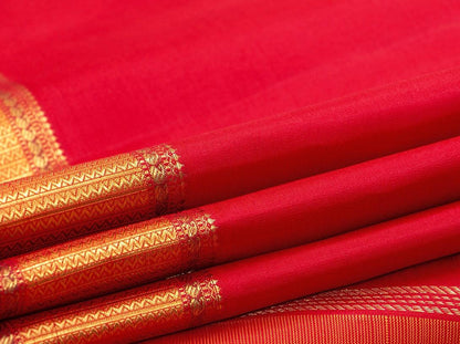 Red Kanchipuram Silk Saree With Small Border Handwoven Pure Silk For Wedding Wear PV NYC 1086 - Silk Sari - Panjavarnam