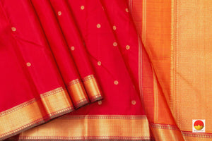 Red Kanchipuram Silk Saree With Small Border Handwoven Pure Silk For Wedding Wear PV NYC 1086 - Silk Sari - Panjavarnam PV NYC 1086