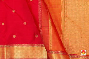 Red Kanchipuram Silk Saree With Small Border Handwoven Pure Silk For Wedding Wear PV NYC 1086 - Silk Sari - Panjavarnam PV NYC 1086