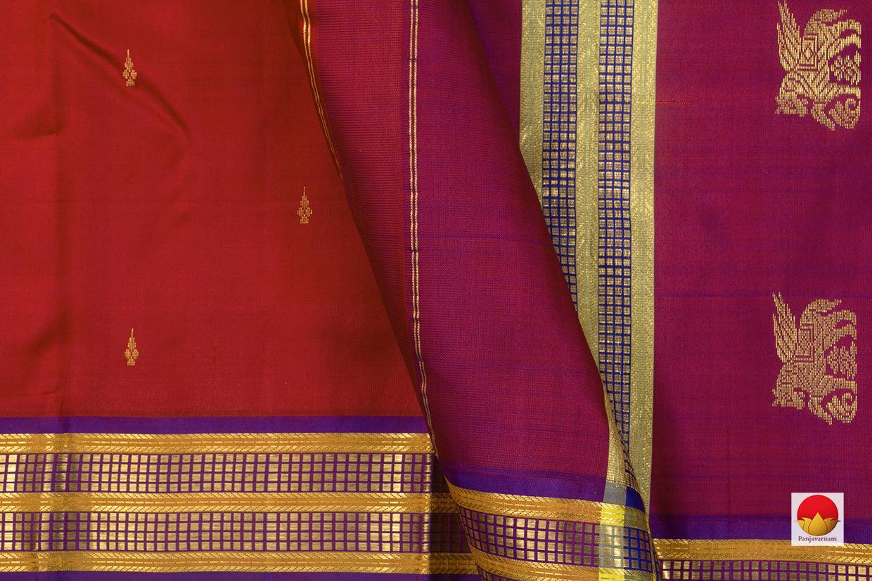 Red Kanchipuram Silk Saree With Small Border Handwoven Pure Silk Pure Zari For Festive Wear PV SA 2027 - Silk Sari - Panjavarnam
