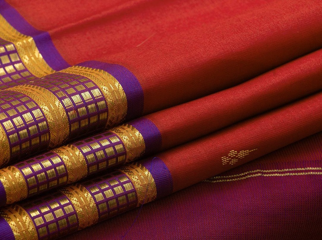 Red Kanchipuram Silk Saree With Small Border Handwoven Pure Silk Pure Zari For Festive Wear PV SA 2027 - Silk Sari - Panjavarnam