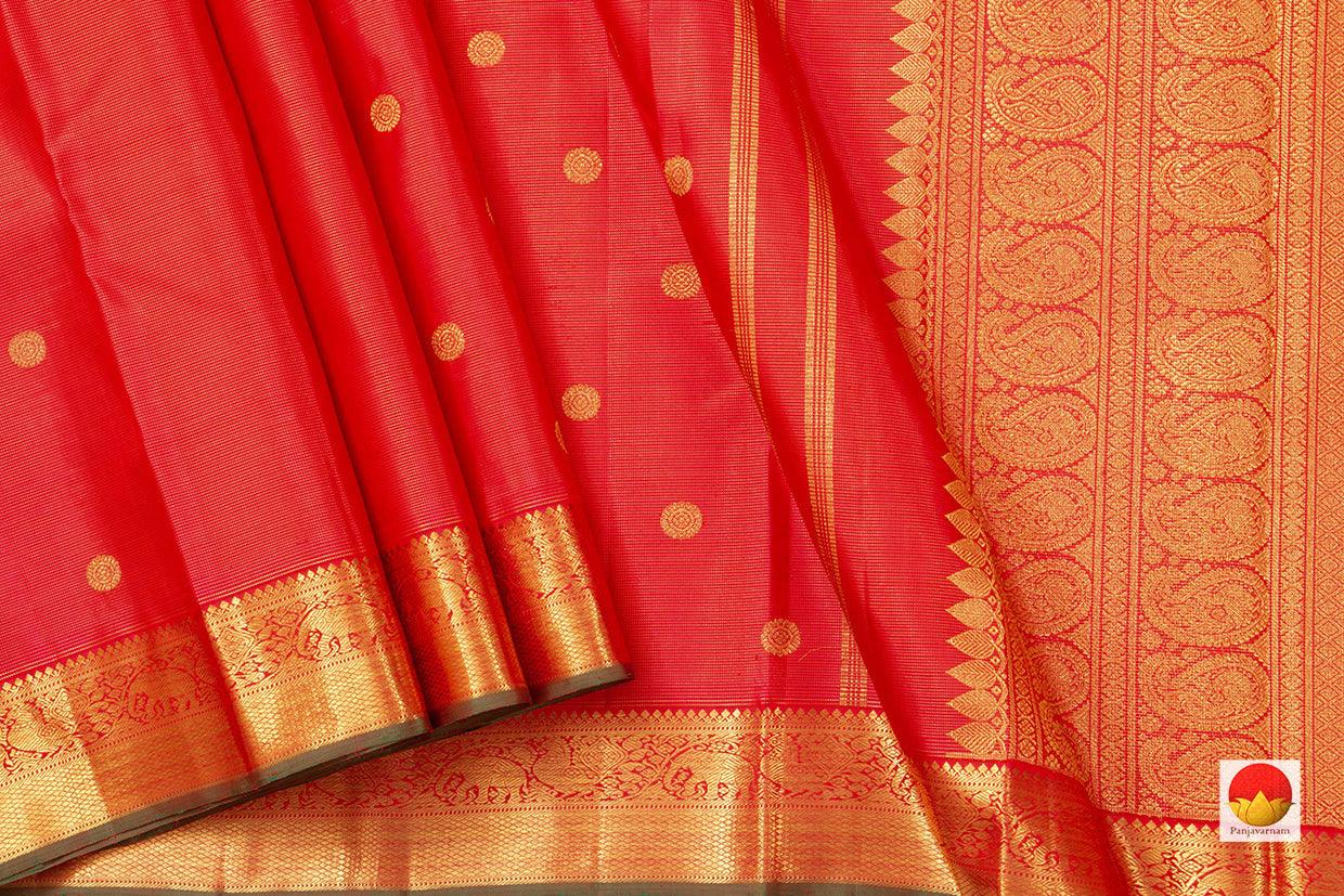 Red Kanchipuram Vairaoosi Silk Saree With Medium Border Handwoven Pure Silk For Wedding Wear PV NYC 1068 - Silk Sari - Panjavarnam PV NYC 1068