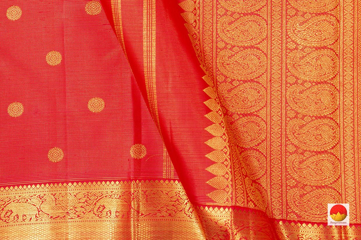 Red Kanchipuram Vairaoosi Silk Saree With Medium Border Handwoven Pure Silk For Wedding Wear PV NYC 1068 - Silk Sari - Panjavarnam PV NYC 1068