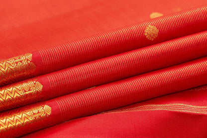 Red Kanchipuram Vairaoosi Silk Saree With Small Border Handwoven Pure Silk For Wedding Wear PV NYC 1098 - Silk Sari - Panjavarnam
