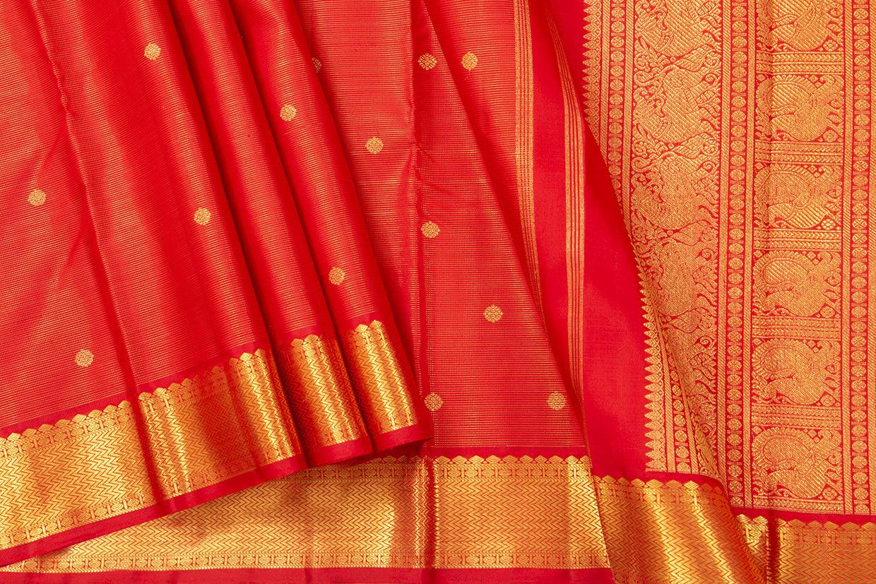 Red Kanchipuram Vairaoosi Silk Saree With Small Border Handwoven Pure Silk For Wedding Wear PV NYC 1098 - Silk Sari - Panjavarnam PV NYC 1098