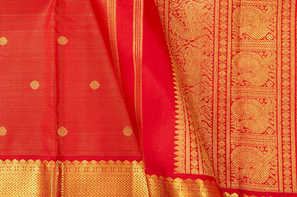 Red Kanchipuram Vairaoosi Silk Saree With Small Border Handwoven Pure Silk For Wedding Wear PV NYC 1098 - Silk Sari - Panjavarnam PV NYC 1098