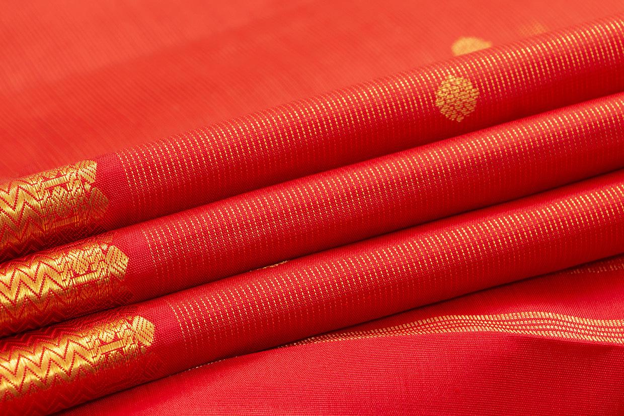 Red Kanchipuram Vairaoosi Silk Saree With Small Border Handwoven Pure Silk For Wedding Wear PV NYC 1098 - Silk Sari - Panjavarnam PV NYC 1098