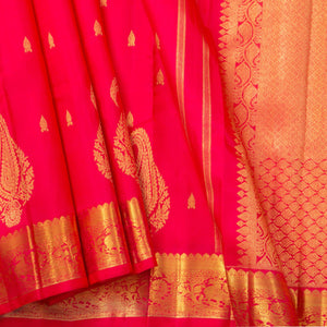 Red Kanjivaram Silk Saree With Zari Border For Wedding Wear PV NYC 1226 - Silk Sari - Panjavarnam PV NYC 1226