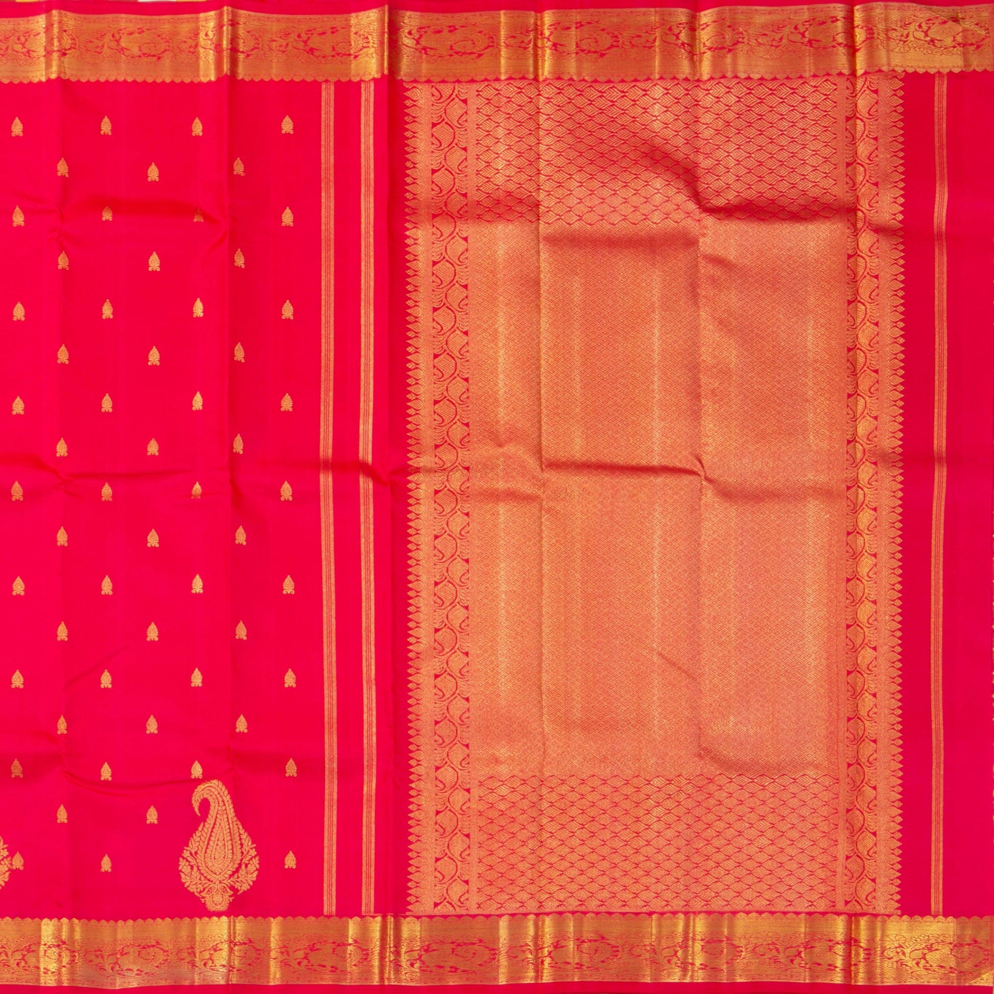 Red Kanjivaram Silk Saree With Zari Border For Wedding Wear PV NYC 1226 - Silk Sari - Panjavarnam PV NYC 1226