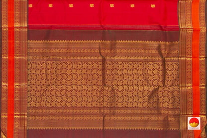 Red Korvai Kanchipuram Silk Saree Handwoven Pure Silk And Pure Zari With Buttas For Weddings PV J 7620 - Silk Sari - Panjavarnam