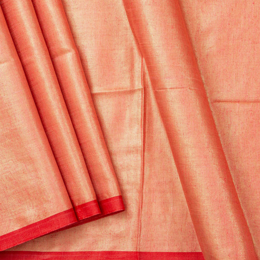 Red Tissue By Linen Handwoven Linen Silk Saree PL 2089 - Linen Sari - Panjavarnam PL 2089