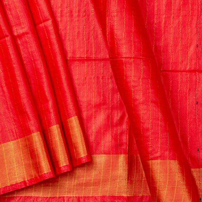 Red Tussar Silk Saree Handwoven PT 2071 - Tussar Silk - Panjavarnam PT 2071