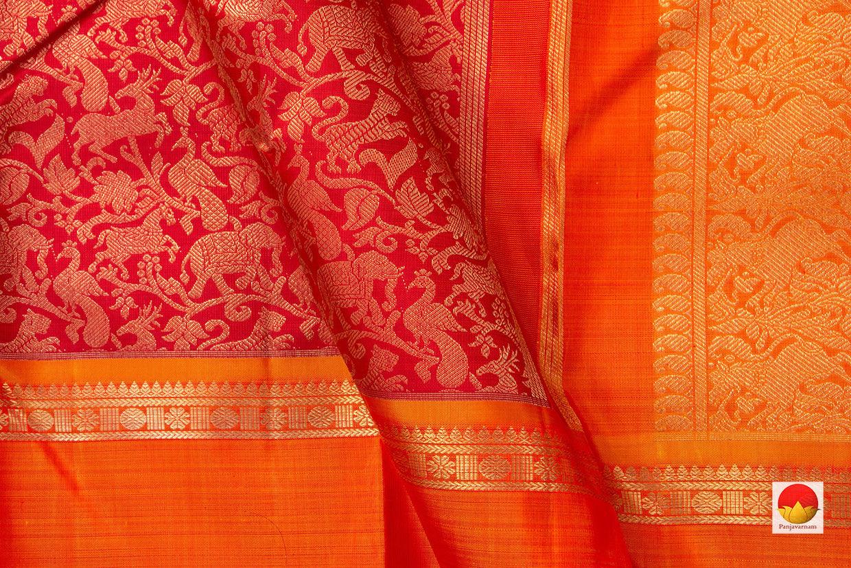 Red Vanasingaram Kanchipuram Silk Saree With Rettai Pettu Orange Border Handwoven Pure Silk Pure Zari For Wedding Wear PV NYC 951 - Silk Sari - Panjavarnam
