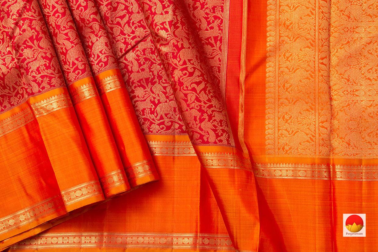 Red Vanasingaram Kanchipuram Silk Saree With Rettai Pettu Orange Border Handwoven Pure Silk Pure Zari For Wedding Wear PV NYC 951 - Silk Sari - Panjavarnam PV NYC 951