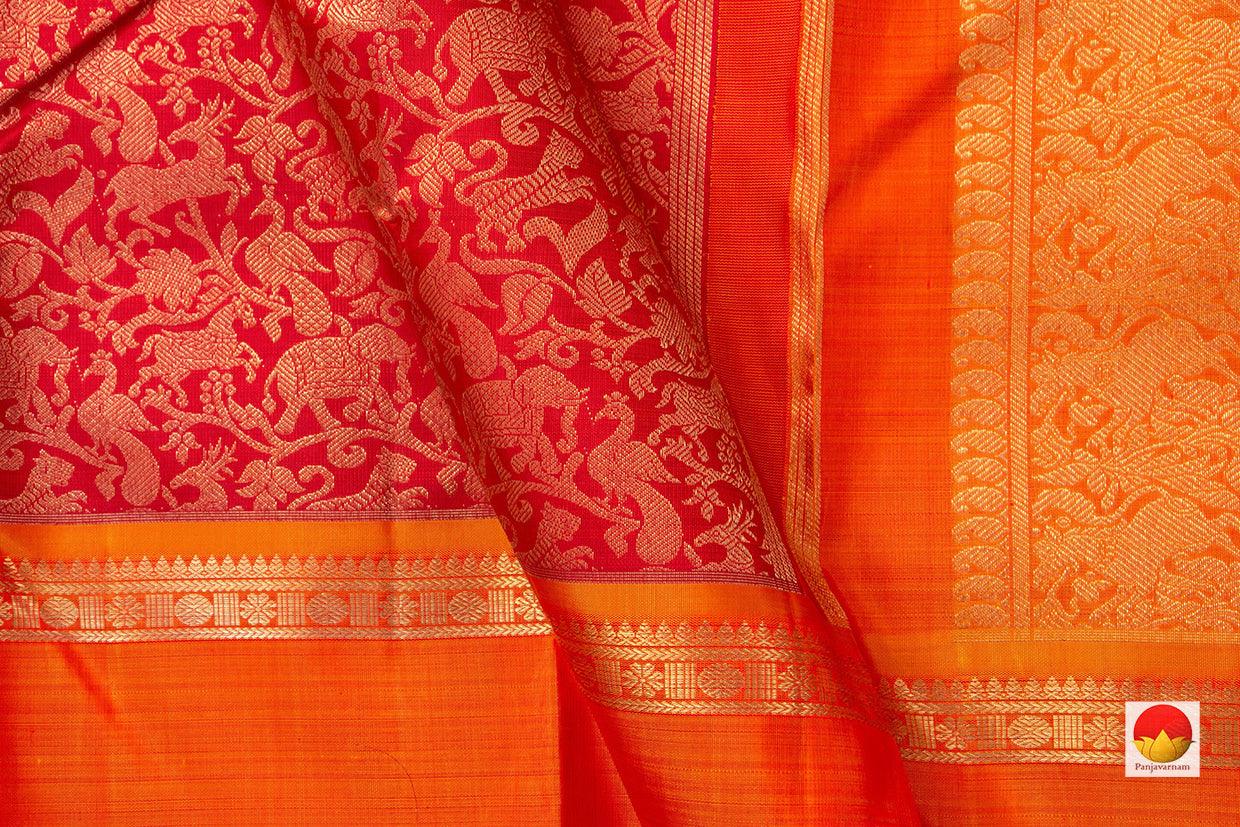 Red Vanasingaram Kanchipuram Silk Saree With Rettai Pettu Orange Border Handwoven Pure Silk Pure Zari For Wedding Wear PV NYC 951 - Silk Sari - Panjavarnam PV NYC 951