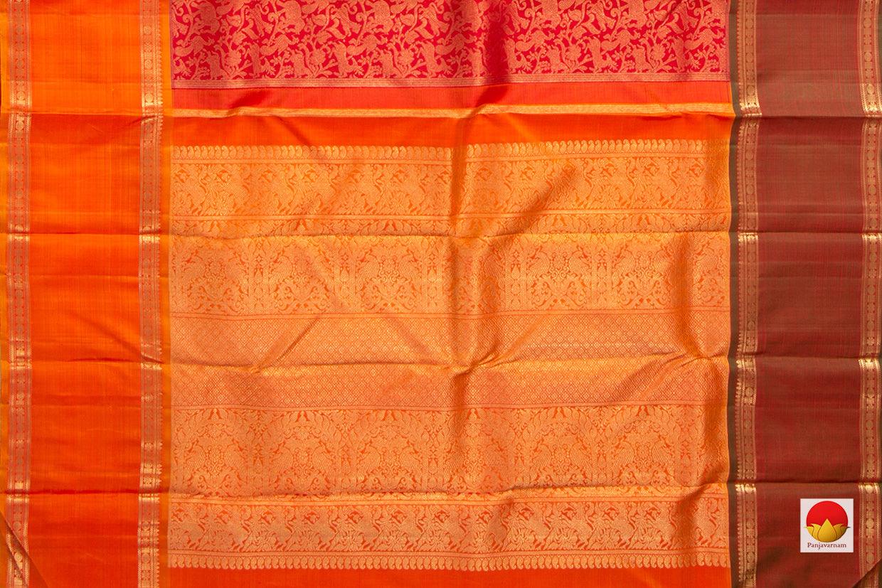 Red Vanasingaram Kanchipuram Silk Saree With Rettai Pettu Orange Border Handwoven Pure Silk Pure Zari For Wedding Wear PV NYC 951 - Silk Sari - Panjavarnam PV NYC 951