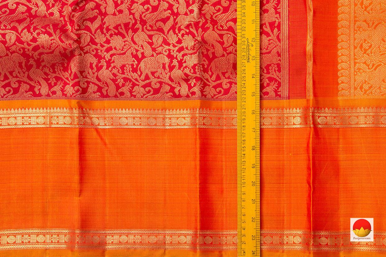 Red Vanasingaram Kanchipuram Silk Saree With Rettai Pettu Orange Border Handwoven Pure Silk Pure Zari For Wedding Wear PV NYC 951 - Silk Sari - Panjavarnam PV NYC 951