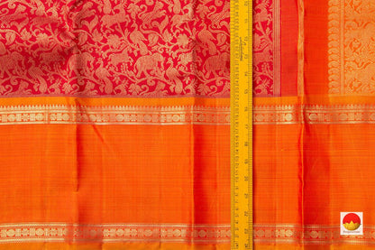 Red Vanasingaram Kanchipuram Silk Saree With Rettai Pettu Orange Border Handwoven Pure Silk Pure Zari For Wedding Wear PV NYC 951 - Silk Sari - Panjavarnam PV NYC 951