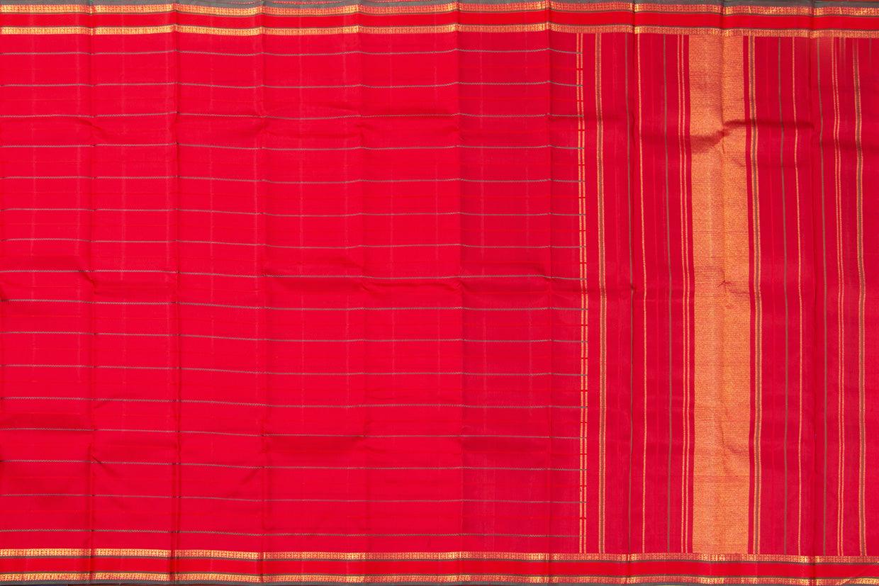 Red Veldhari Stripes Kanchipuram Silk Saree With Small Border Handwoven Pure Silk For Office Wear PV NYC 1019 - Silk Sari - Panjavarnam