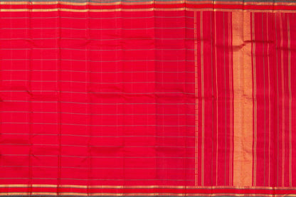 Red Veldhari Stripes Kanchipuram Silk Saree With Small Border Handwoven Pure Silk For Office Wear PV NYC 1019 - Silk Sari - Panjavarnam
