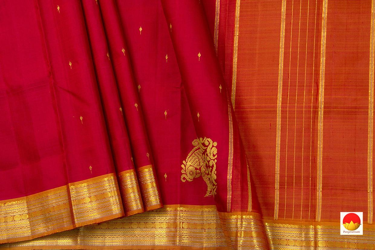 Red Zari Butta Kanchipuram Silk Saree Handwoven Pure Silk Pure Zari For Festive Wear PV ABI 250 - Silk Sari - Panjavarnam